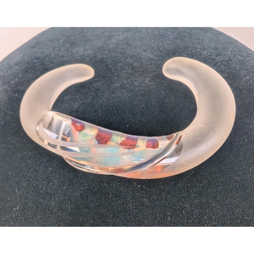 Cuff Bracelet Blown Glass Artisan Hand Crafted  W/Abstract Design, OOAK Jewelry